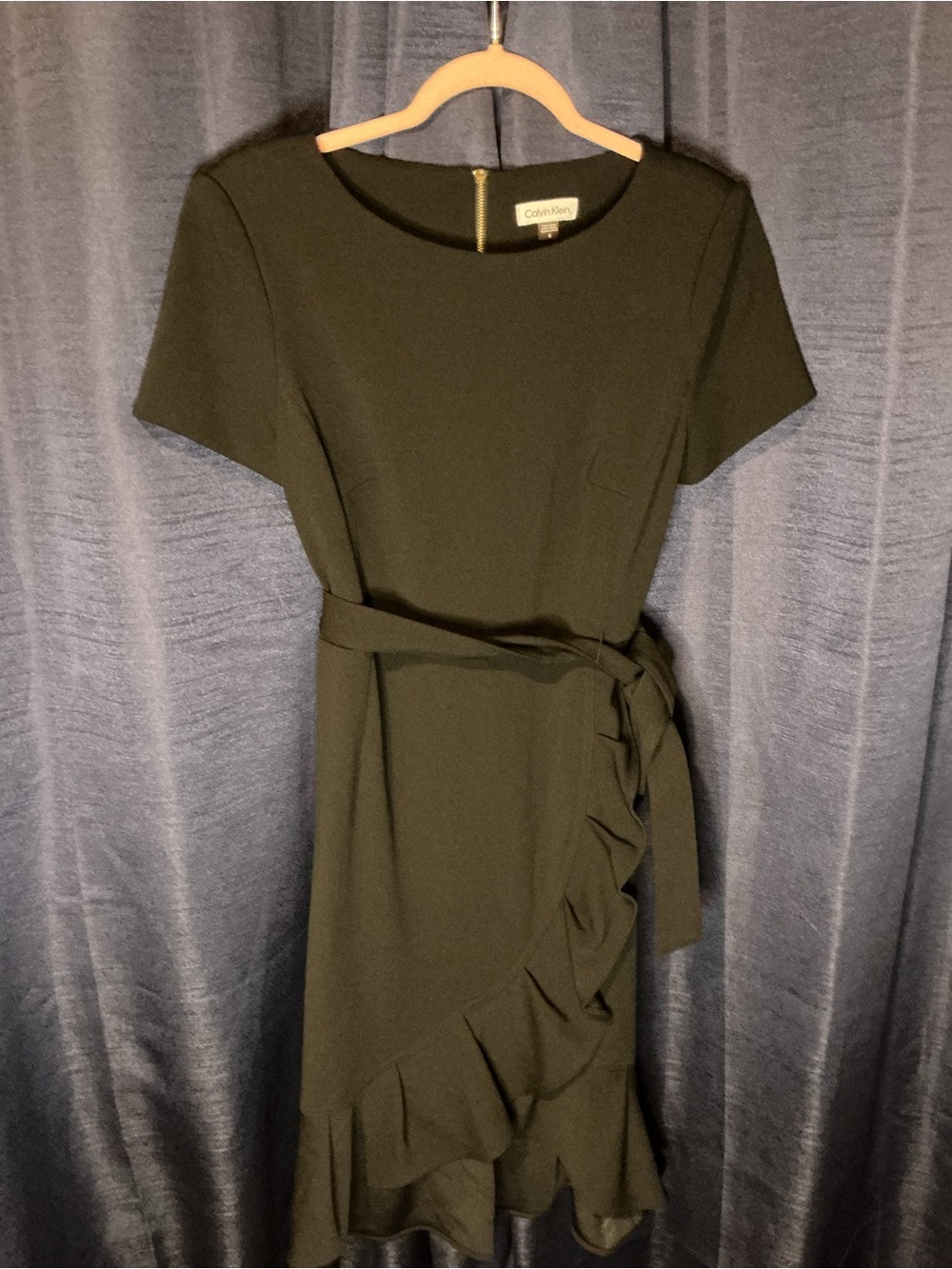 Calvin Klein Black Ruffle Wrap-Style Midi Dress